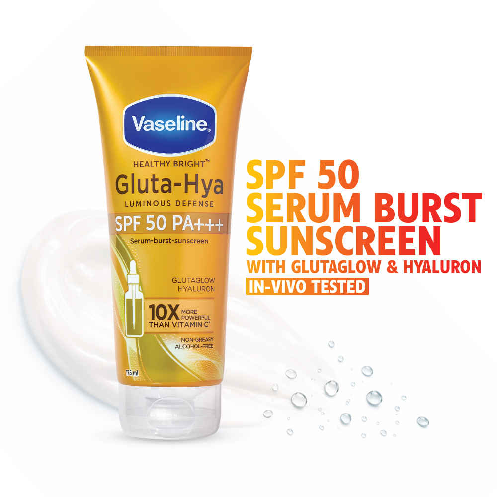 Buy VASELINE Gluta Hya SPF 50 Sunscreen , with GlutaGlow and Hyaluron for Sun Protection + Glow (175 ml) - Purplle