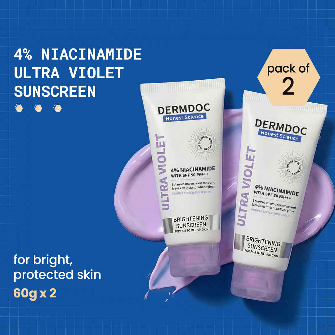 Buy DERMDOC 4% Niacinamide Ultra Violet Brightening Sunscreen Twin Pack (Pack of 2) (60 gm) | SPF 50 PA+++ Sun Protection | Sunblock - Purplle