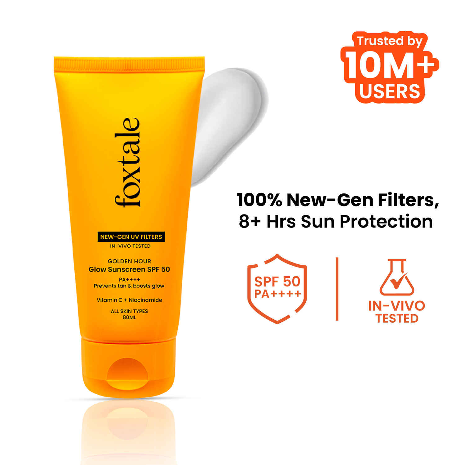 Buy Foxtale Glow Sunscreen with Vitamin C & Niacinamide SPF 50 PA++++, In-Vivo Tested, for Dewy Glow 80 ml - Purplle
