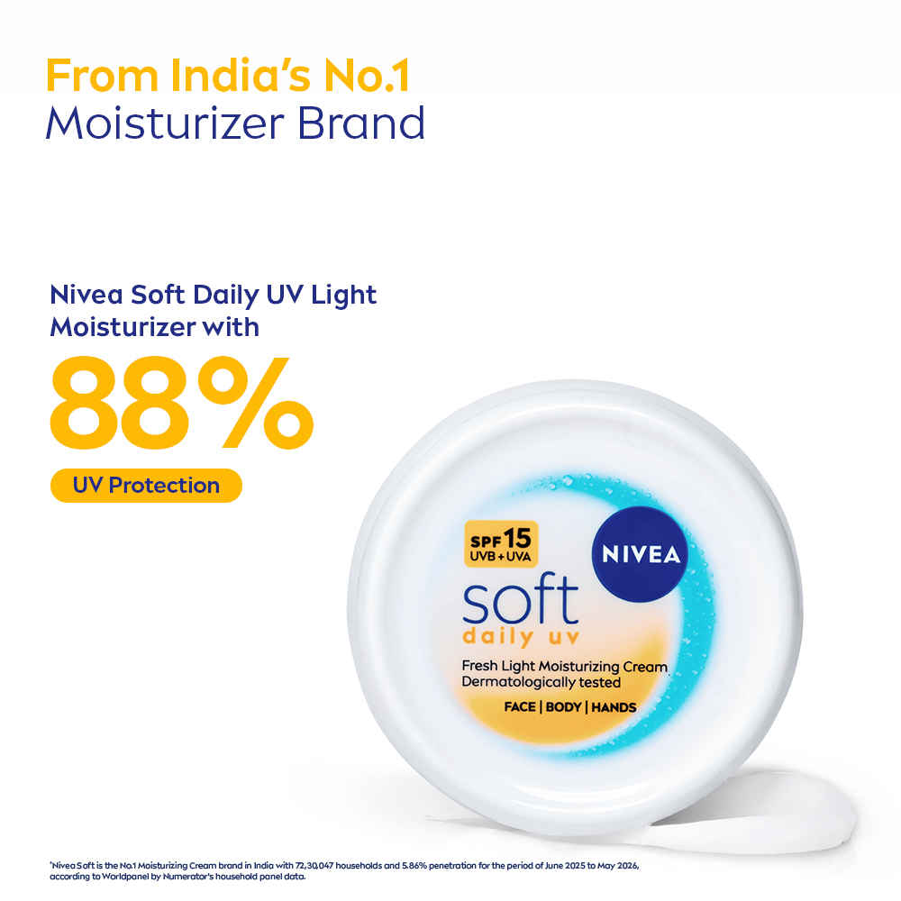 Buy Nivea Soft Daily UV Face & Body Moisturizer | SPF-15 | 88% UV Protection | No White Cast- 100 ml - Purplle