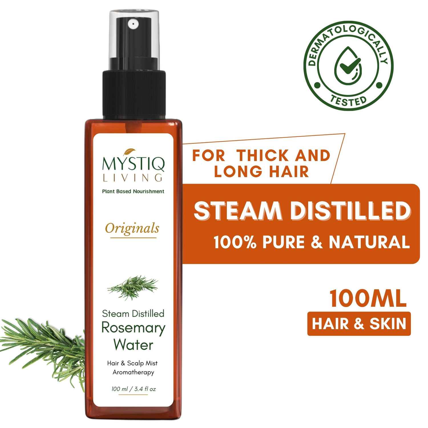 Buy Mystiq Living Rosemary Water Spray | Rosemary Water for Hair Growth | Hair Spray for Hair Growth | Rosemary Water Hair Spray Steam Distilled 100% Pure and Natural Hydrosol, Hair Mist - 100 ml - Purplle