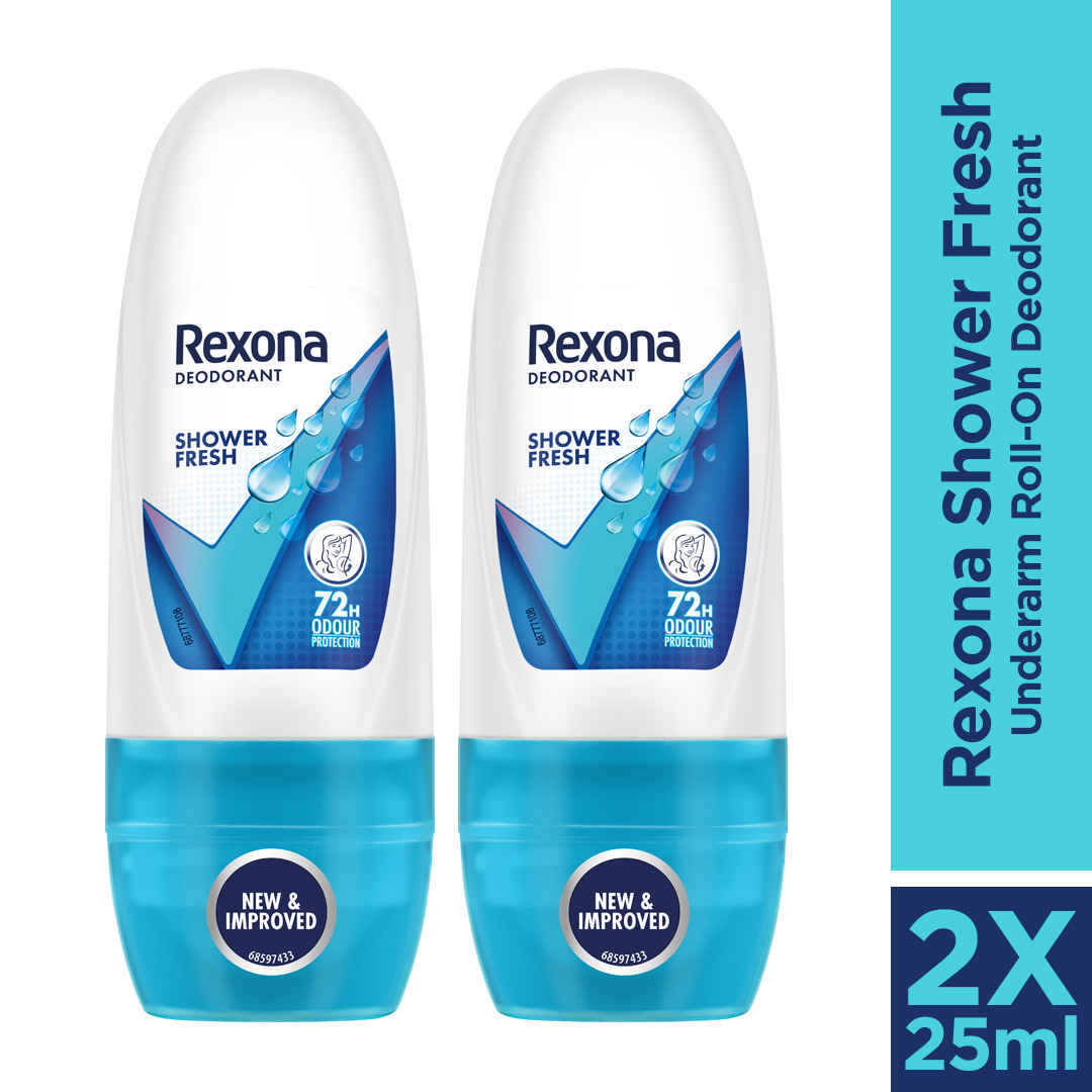 Buy Rexona Shower Fresh Underarm Roll On Perfume For Women, Antiperspirant, Removes Odour, Keeps Skin Fresh & Clean, Alcohol Free, Skin Friendly (25 ml) -Pack of 2 - Purplle