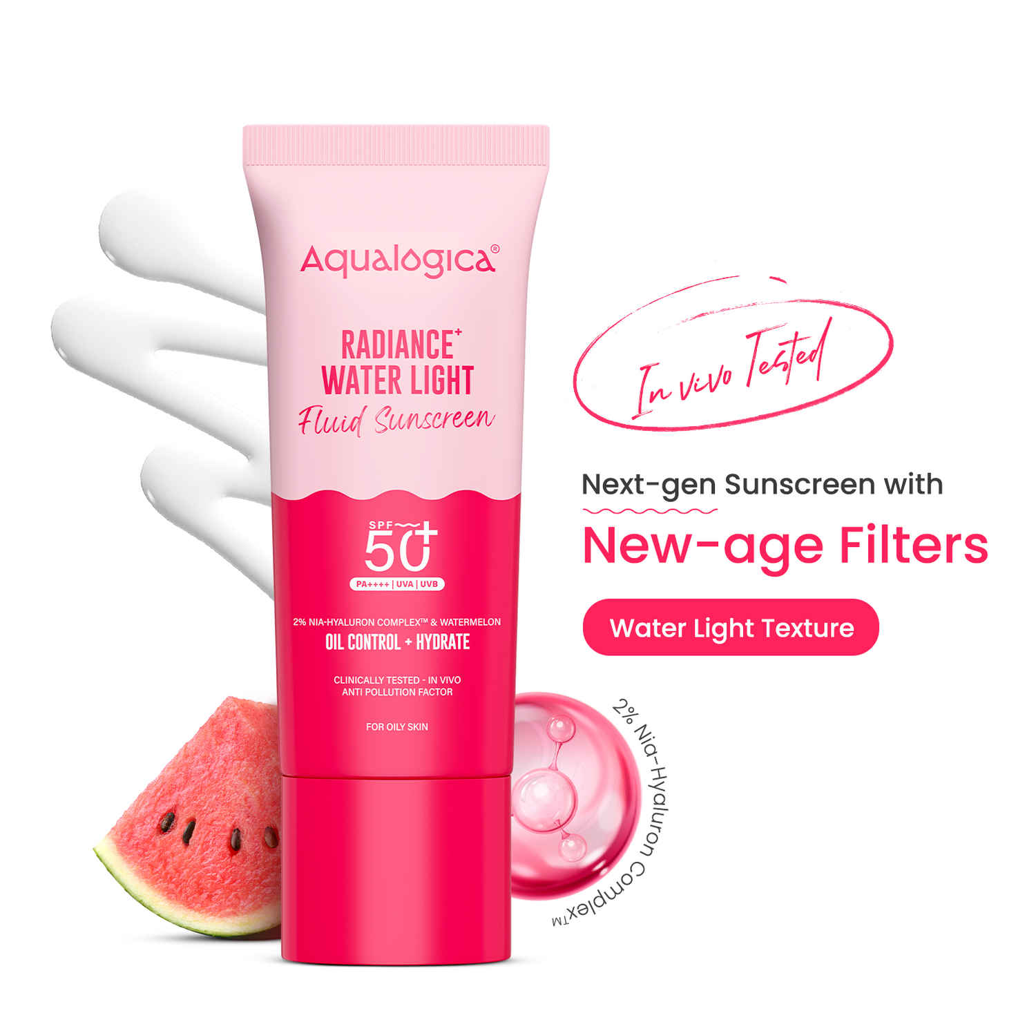 Buy Aqualogica Radiance+ Oil Control Fluid Sunscreen for Oily Skin - 50 gm Ultra-Light Fluid Texture | SPF 50+ PA++++ UVA, B & Blue Light Protection | Oil Free | Controls Excess Oil | Non greasy | No White Cast | For Men & Women - Purplle