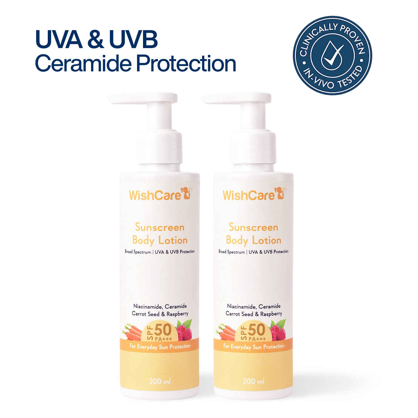 Buy WishCare Sunscreen Body Lotion SPF 50 Broad Spectrum PA+++ UVA & UVB Protection - Pack of 2 - Purplle