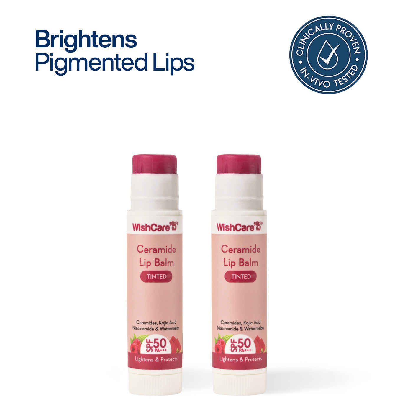 Buy WishCare Tinted Ceramide Lip Balm with SPF50 PA+++ - Kojic Acid & Niacinamide - For Brightens & Protect- Pack of 2 - Purplle