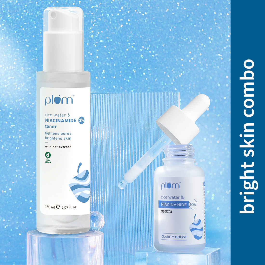 Buy Plum Even-Tone Duo- 3% Niacinamide & Rice Water Alcohol-Free Toner - 150 ml+ 10% Niacinamide Face Serum with Rice Water for Blemish-30 ml - Purplle