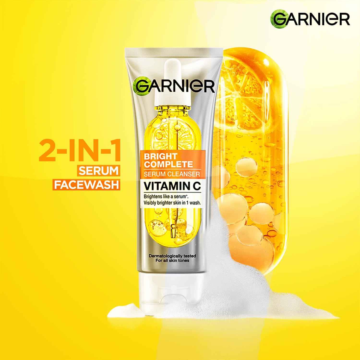 Buy Garnier Vitamin C + Serum Face Wash | Visibly Brighter Skin in Just 1 Wash | Gentle cleanser for Skin Brightening & Tan Removal | For dry , oily , sensitive skin | Facewash for Women & Men | 100 gm - Purplle