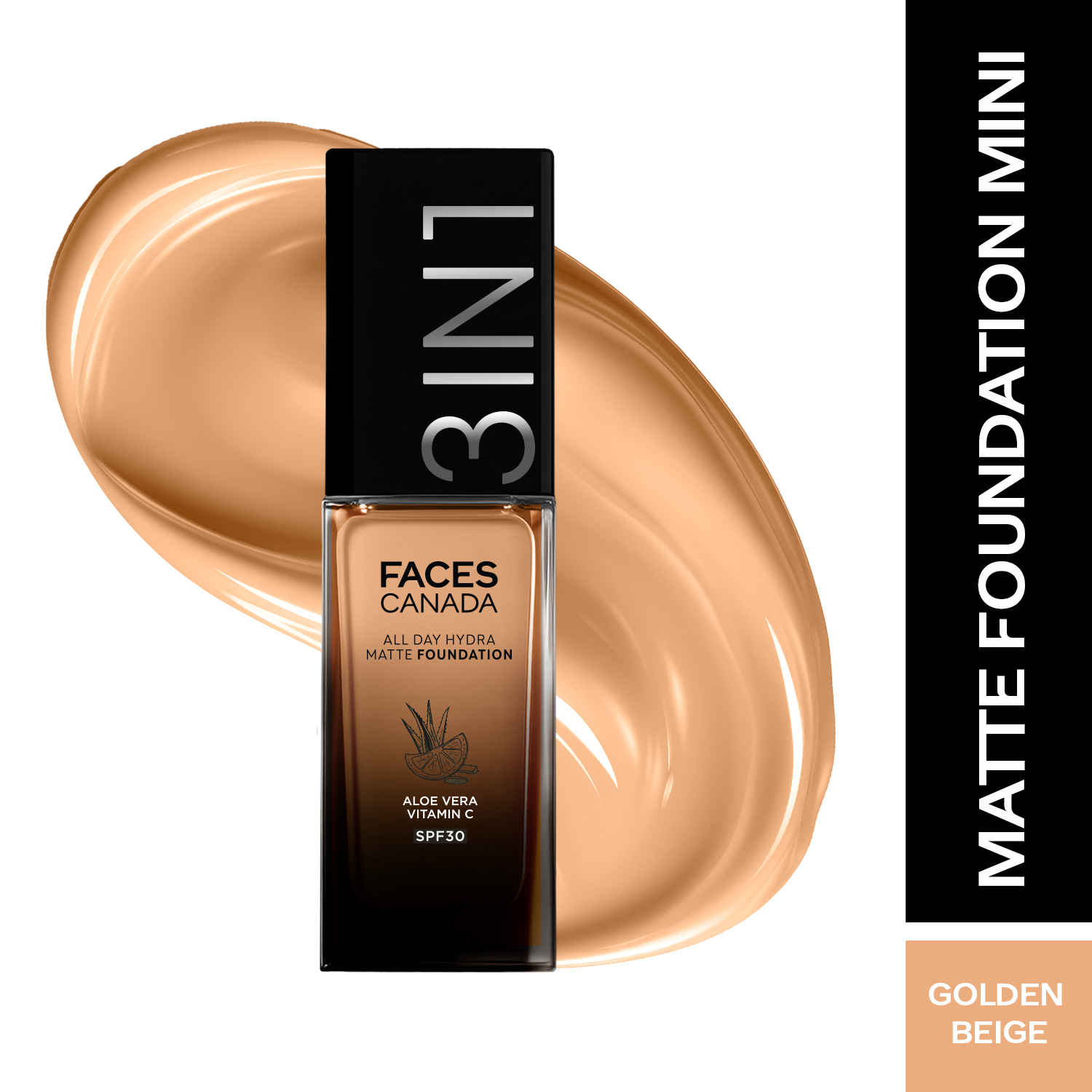 Buy FACES CANADA All Day Hydra Matte Foundation | 3-in-1 Foundation + Moisturizer + SPF30 | 10HR Long Wear | Buildable Coverage | Golden Beige 032, 30 ml - Purplle