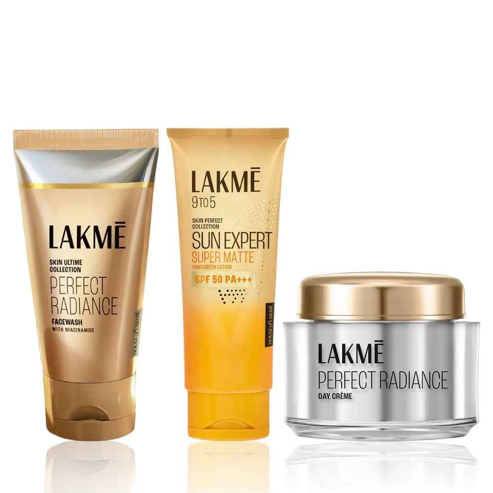 Buy Lakme Brightening Day Care Trio (Brightening Facewash 50 gm + Day Cream 50 gm + Matte Sunscreen SPF 50 50 ml) Combo of 3 - Purplle
