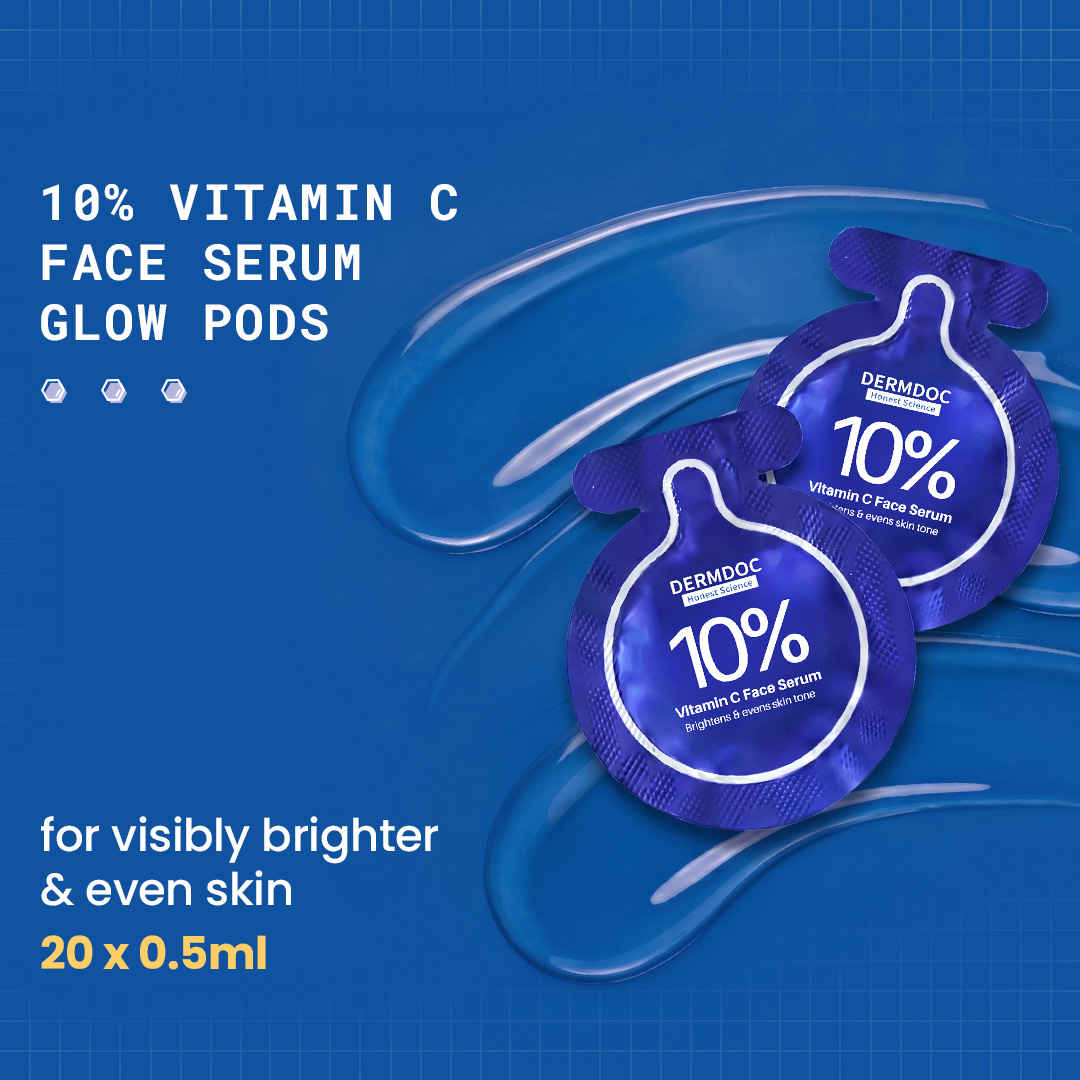 Buy DERMDOC 10% Vitamin C Face Serum Glow Pods (Pack of 20 * 0.5 ml Each) (10 ml) | Potent Face Serum Sachets | Travel-Friendly | Brightening | Fights Dark Spots, Pigmentation & Dull Skin | Serum For Acne - Purplle