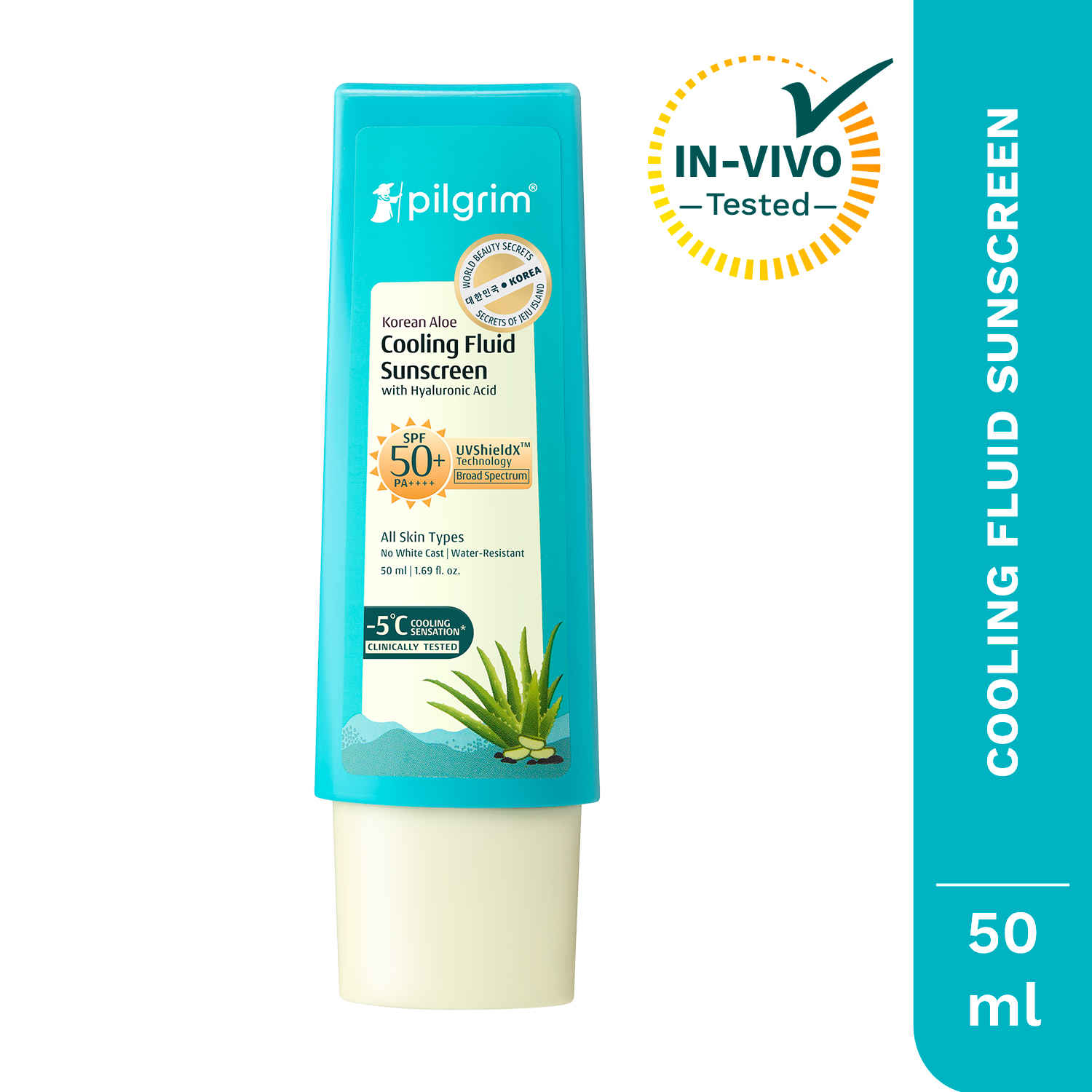 Buy Pilgrim Korean Aloe Cooling Fluid Sunscreen SPF 50+ PA++++ with Hyaluronic Acid ( 50 ml) - Purplle