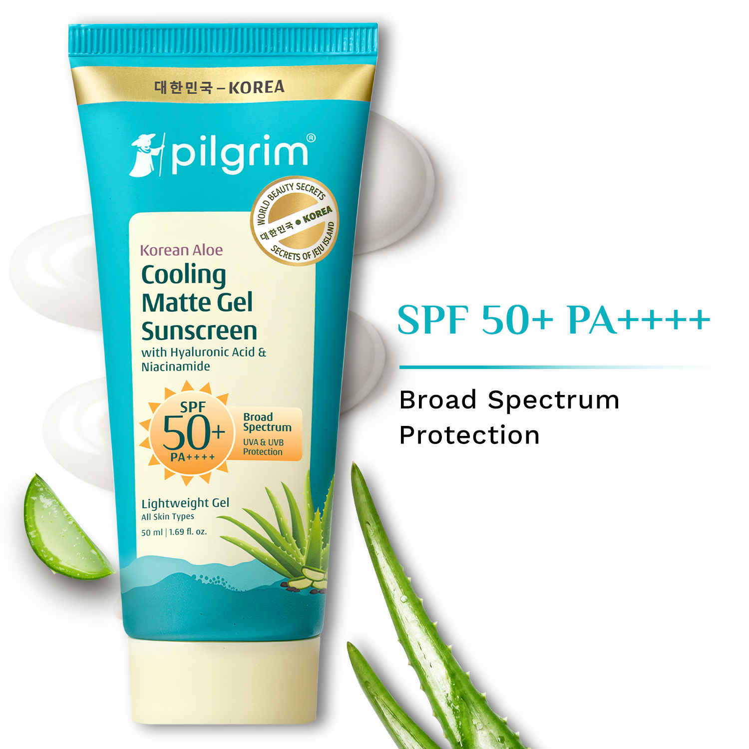 Buy Pilgrim Korean Aloe Cooling Fluid Sunscreen SPF 50+ PA++++ with Hyaluronic Acid | InVivo Tested | No White Cast, Water Resistant| Prevents Tanning | 5°C Cooling Sensation | For All Skin Types - 50 ml - Purplle