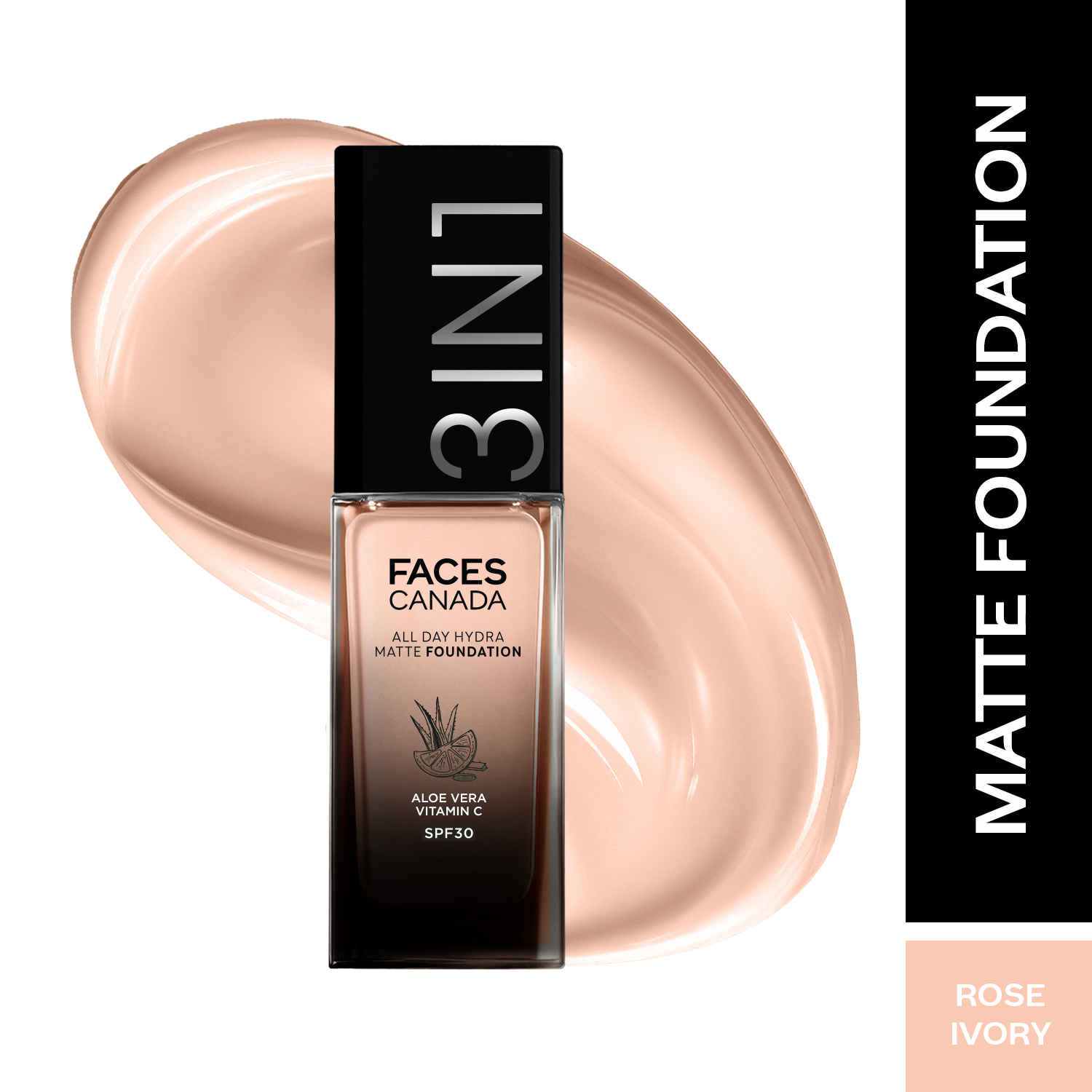 Buy FACES CANADA All Day Hydra Matte Foundation | 3-in-1 Foundation + Moisturizer + SPF30 | 10HR Long Wear | Buildable Coverage | Rose Ivory 011, 30 ml - Purplle