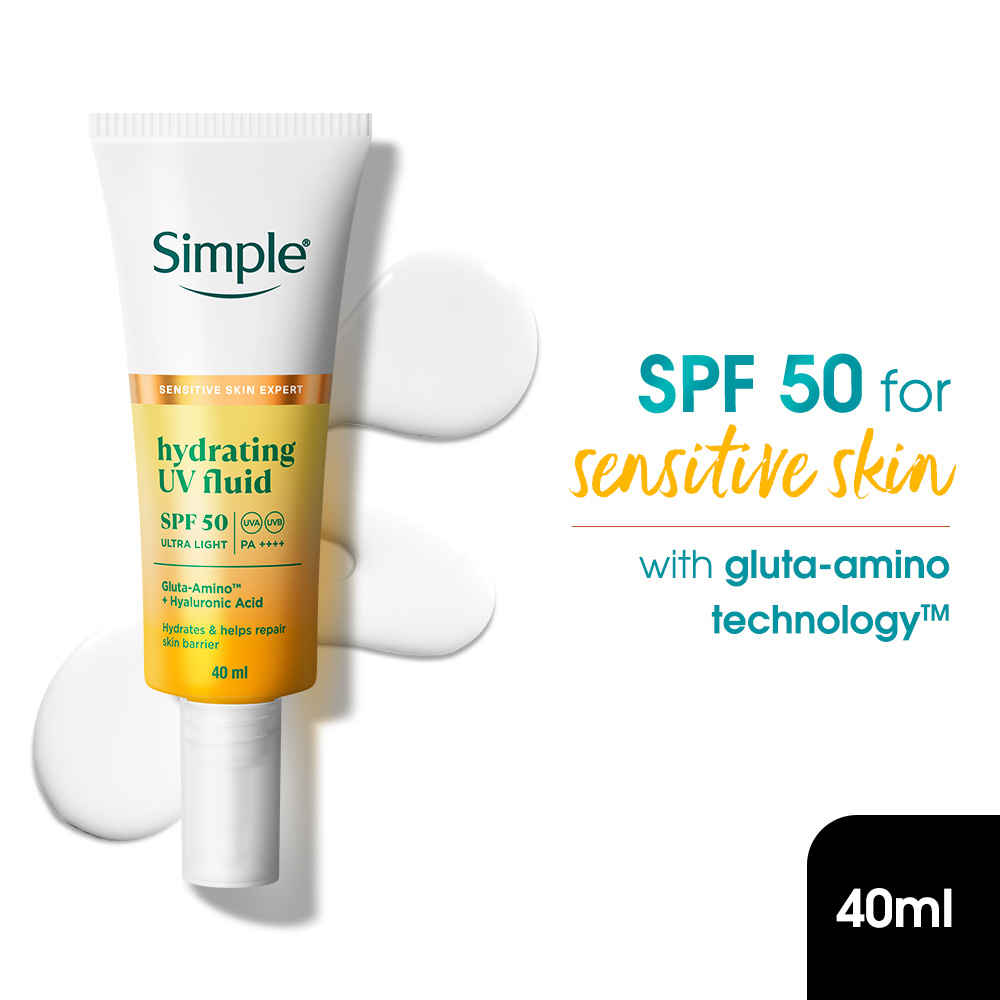 Buy Simple Hydrating UV Fluid SPF 50 PA++++ | Hyaluronic Acid | Sunscreen for dry & sensitive skin, 40 ml - Purplle