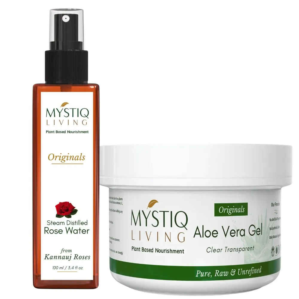 Buy Mystiq Living Rose Water Spray for Face (100 ml) & Aloe Vera Gel For Face And Hair (220 gm) Dark Spots Removal Gel, Gulab Jal Rose Water Spray | Rose Water Toner Spray (combo of 2) - Purplle