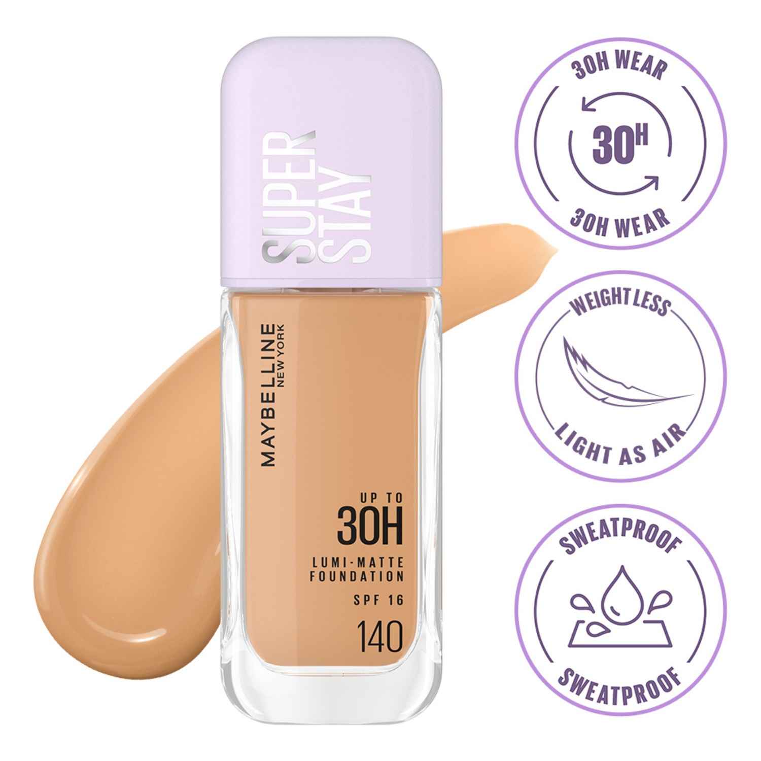 Buy Maybelline New York Super Stay Lumi Matte Liquid Foundation, 140, 30 HR Long Lasting yet Lightweight Foundation - 35 ml - Purplle