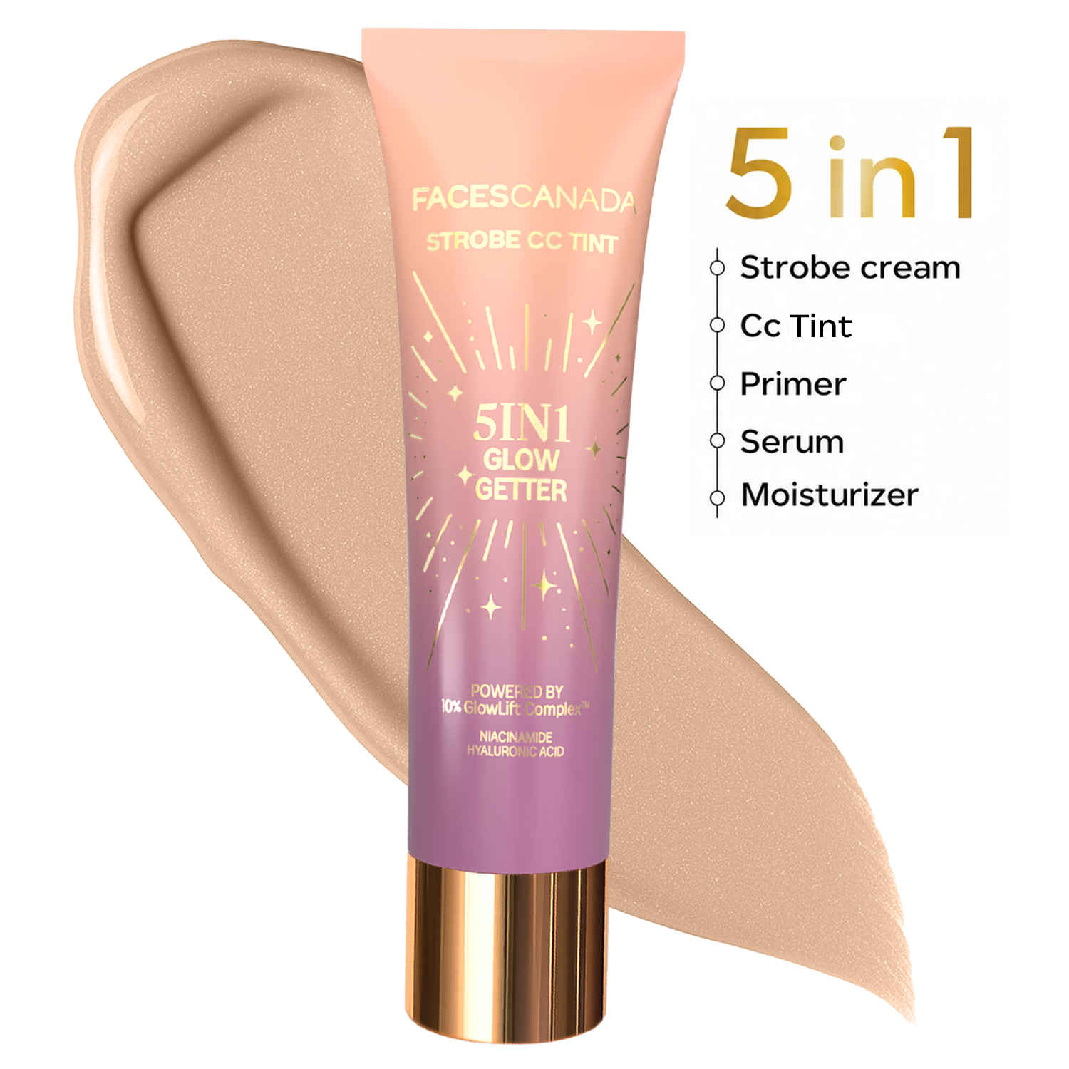Buy FACES CANADA Strobe CC Tint - Paradise Vibes 01, 27 ml | 5-in-1 Serum + Moisturizer + Primer + BB/CC Cream + Strobe Cream | Lightweight | Radiant Dewy Glass Skin Glow | Niacinamide & Hyaluronic Acid | For Light to Medium Skin - Purplle