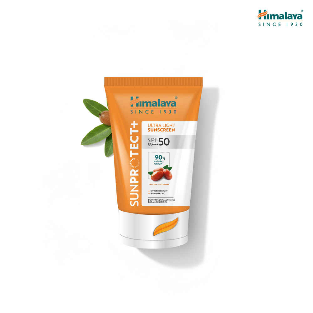 Buy Himalaya Sun protect + | Ultra-light Sunscreen Cream | SPF 50 PA ++++ | 90% Natural Origin Ingredients | Zero White Cast | 98% Broad Spectrum Protection | Sweat & Water Resistant | For Men & Women | 30 gm - Purplle