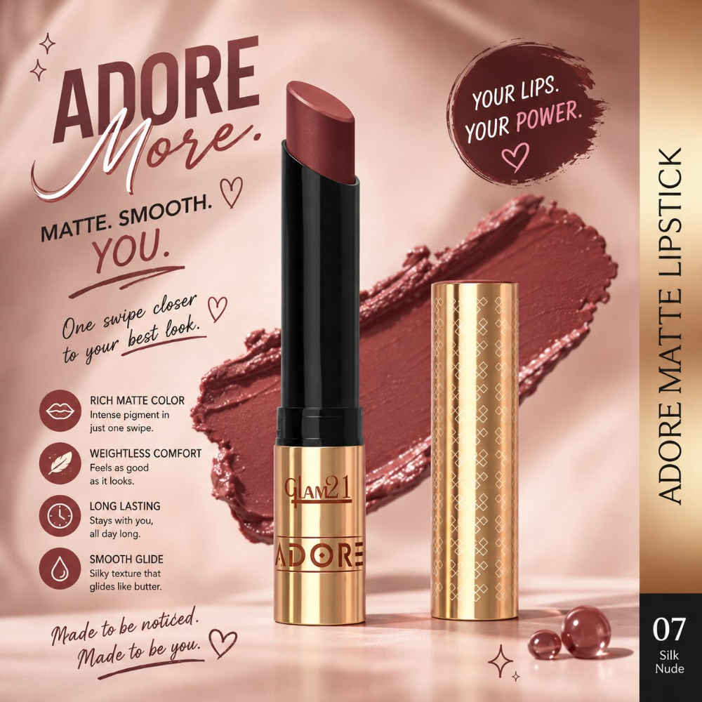 Buy Glam 21 Adore Matte Lipstick - Silk Nude - 3.5 gm, Intense Color Smudgeproof Long Lasting Lipstick UP TO 12 Hour Stay - Purplle