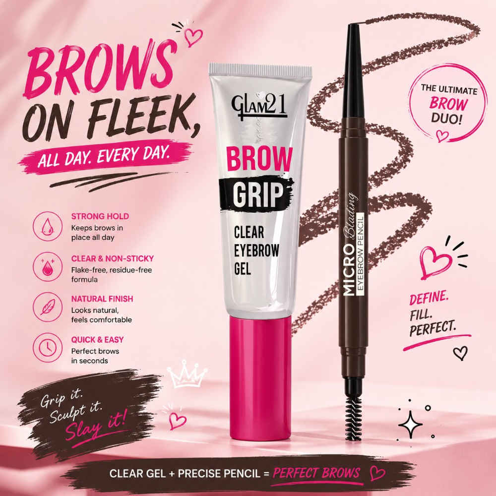 Buy Glam 21 Micro Blading Eyebrow Pencil - Brown & Brow Grip Clear Gel -12.3 gm - Purplle