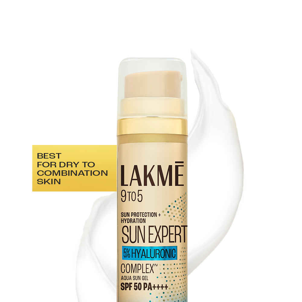 Buy Lakme 5% Hyaluronic water-light Sunscreen gel SPF 50 Pa++++ For Oily Skin, Plump & Hydrated skin, 56 gm - Purplle