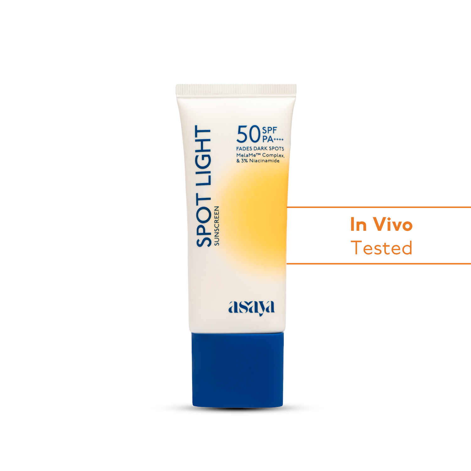Buy Asaya Spot Light Sunscreen SPF 50 PA++++ In VIVO Tested | UVA/B Light Protection | Depigmentation Cream for Dark Spots & Acne Marks | MelaMe ComplexTM, Niacinamide & Licorice | For Men & Women | Oily, Dry, Sensitive & Combination Skin | 50 ml - Purplle