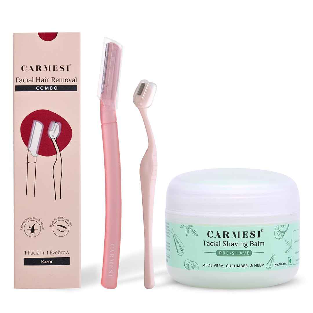Buy Carmesi Facial Razor, Eyebrow Razor & Pre-Shave Facial Shaving Balm (50g) (Pack of 3) - Purplle