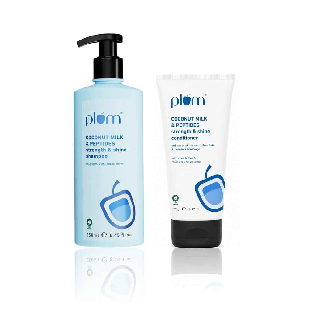 Buy Plum Coconut Milk & Peptides Strength & Shine Shampoo 250 ml + Conditioner 175 gm | Hair Fall Control & Nourishment - Combo of 2 - Purplle