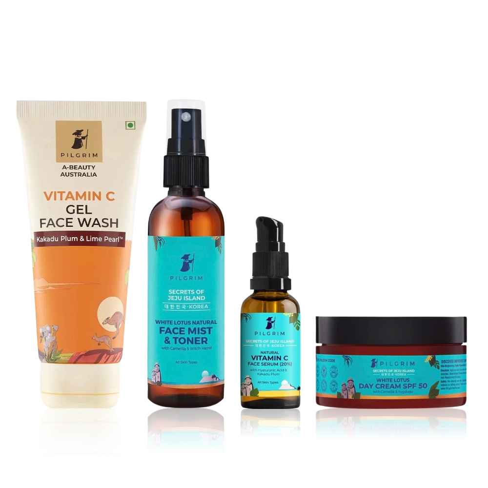 Buy Pilgrim CTMS Skincare Routine – Cleanser, Toner, Moisturizer & Serum Combo of 4 | Face Wash (100 ml), Toner (100 ml), Day Cream (100 gm), Serum (30 ml) | Complete Daily Skincare Kit| For All Skin Types - Purplle