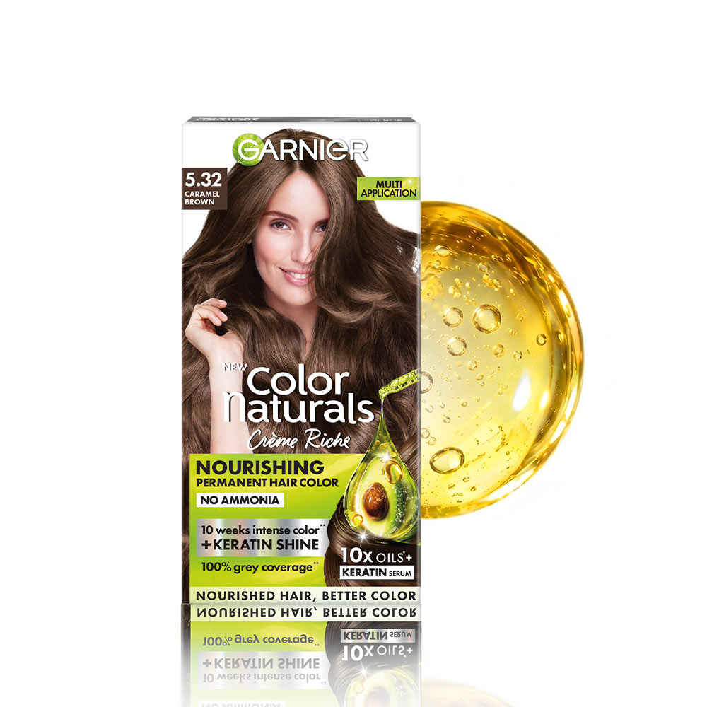 Buy Garnier Color Naturals Shade 5.32 Caramel Brown Color with Keratin - Permanent & Ammonia Free, (70 ml + 60 gm) - Purplle