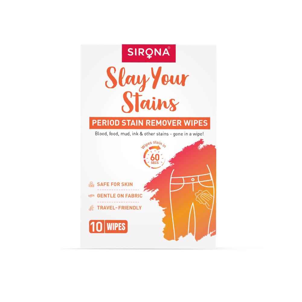 Buy Sirona Period Stain Remover Wipes | Instant Stain Remover for Clothes | Fabric Wipes for Fresh Blood Stains | Safe on Skin & Gentle on Fabric | Travel-Friendly Stain Removal | Pack of 10 - Purplle