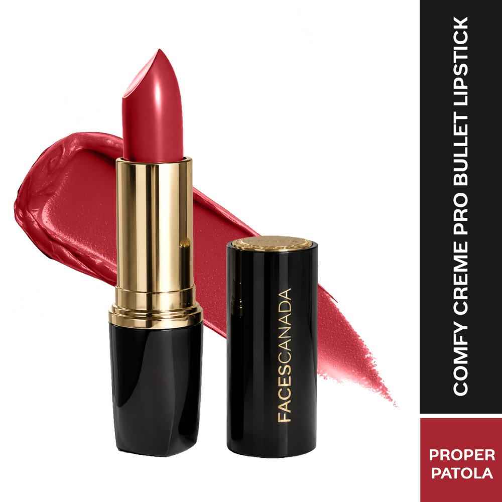 Buy FACES CANADA Comfy Creme Pro Bullet Lipstick - Proper Patola, 3.6 gm | Lightweight Formula | Glossy Creamy Finish | Buildable Color | Smooth Glide | Comfortable Wear | Tea Tree Oil & Vitamin E Infused - Purplle