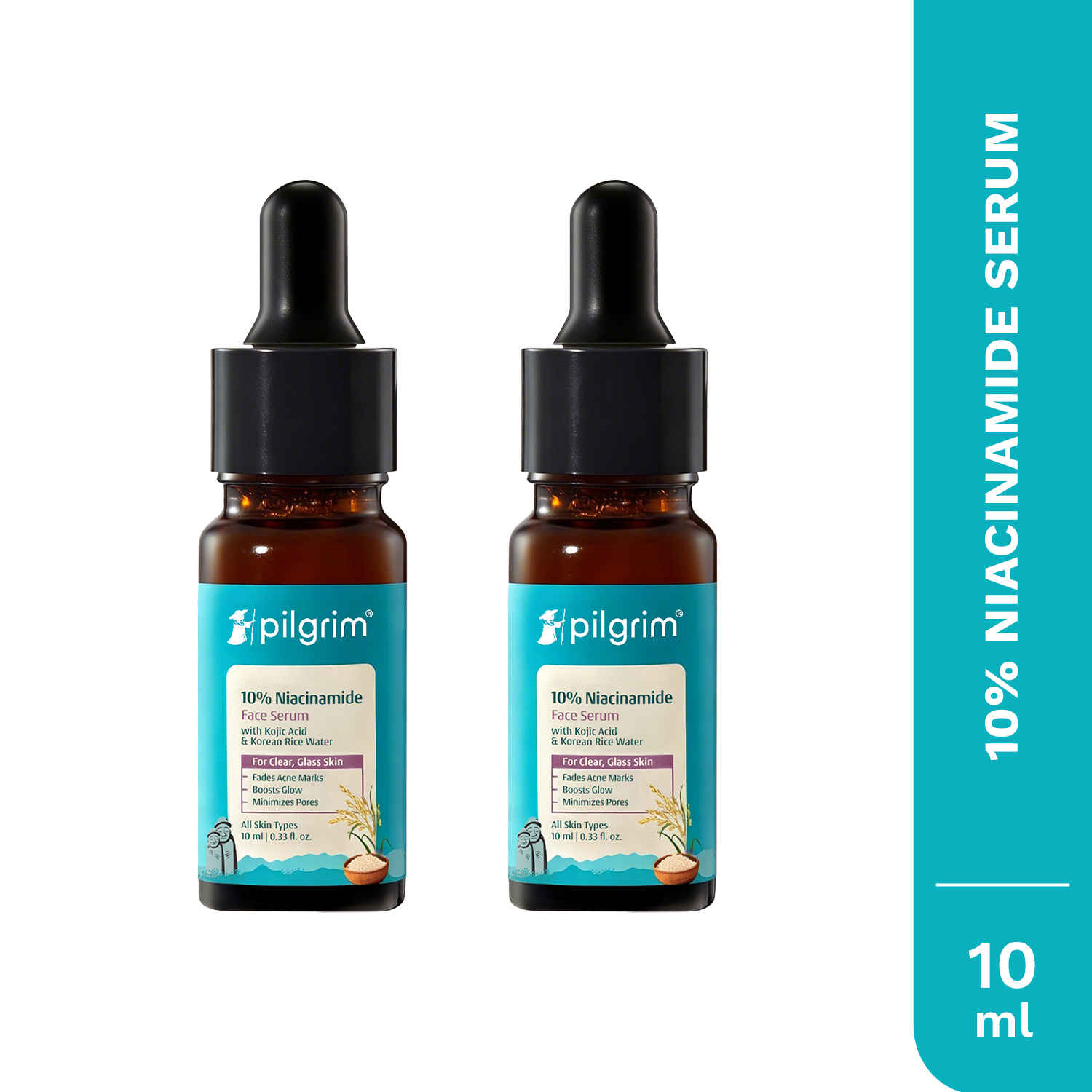 Buy Pilgrim 10% Niacinamide Face Serum | Acne‑Marks Fading | Brightens Skin | Even Skin Tone | Pack of 2 (10 ml Each) - Purplle