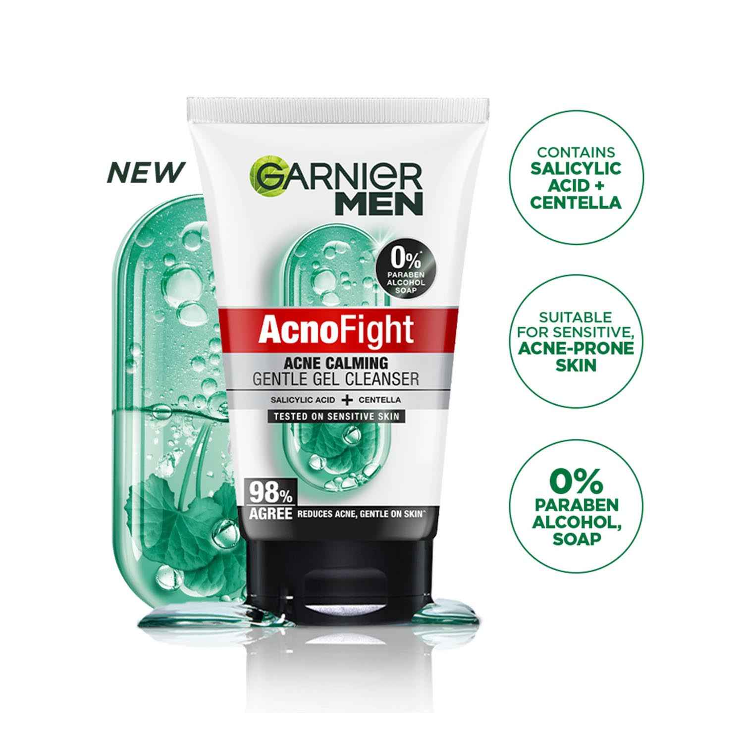 Buy Garnier Men Acno Fight Gentle Gel Cleanser Face Wash for Men | With Salicylic Acid & Centella | Fights Acne, Soothes Skin | For Sensitive, Oily & Acne-Prone Skin | No Parabens, Alcohol, or Soap | 100 gm - Purplle
