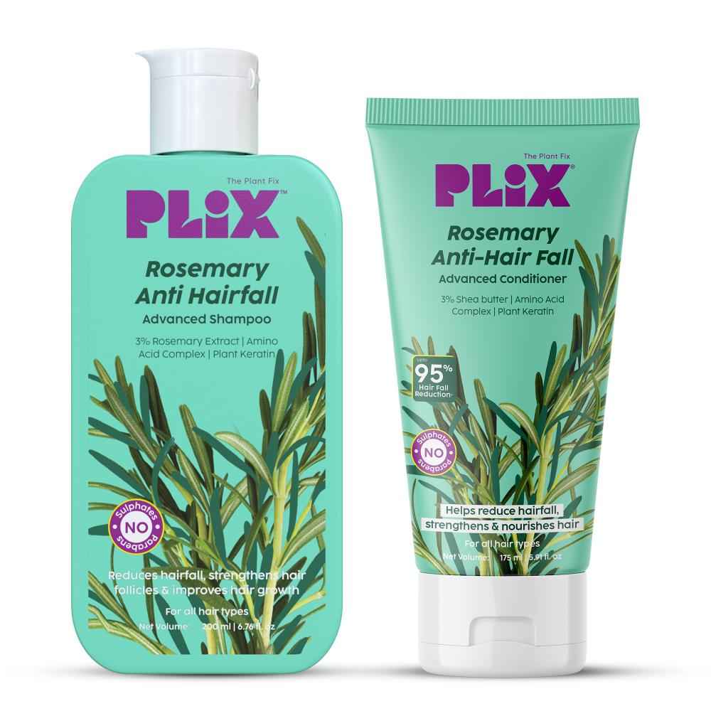 Buy PLIX Rosemary Anti Hairfall Regime| Advanced Shampoo (200 ml) & Conditioner (175 ml) | Reduces Hair Fall & Strengthens Hair | Rosemary Extract, Ceramides & Plant Keratin | For Men & Women, Combo of 2 - Purplle