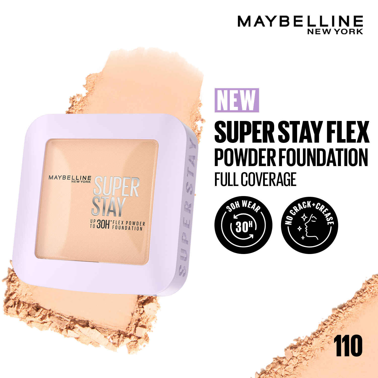 Buy Maybelline New York Super Stay Flex Powder Foundation Compact, 110, Full Coverage, 30H Full Coverage, Perfect for Oily Skin, Waterproof & Sweatproof - 9 gm - Purplle