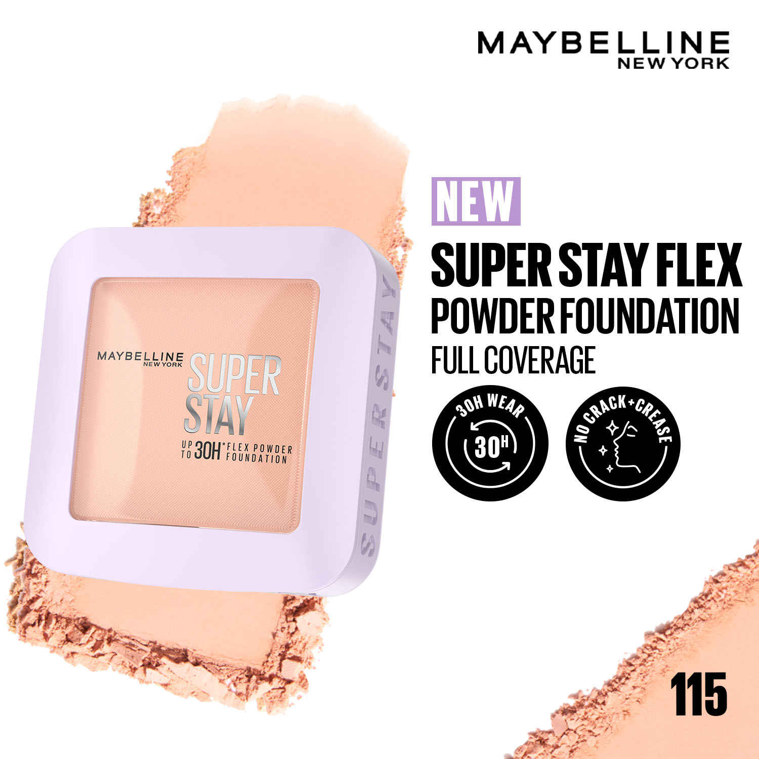 Buy Maybelline New York Super Stay Flex Powder Foundation Compact, 115, Full Coverage, 30H Full Coverage, Perfect for Oily Skin, Waterproof & Sweatproof - 9 gm - Purplle