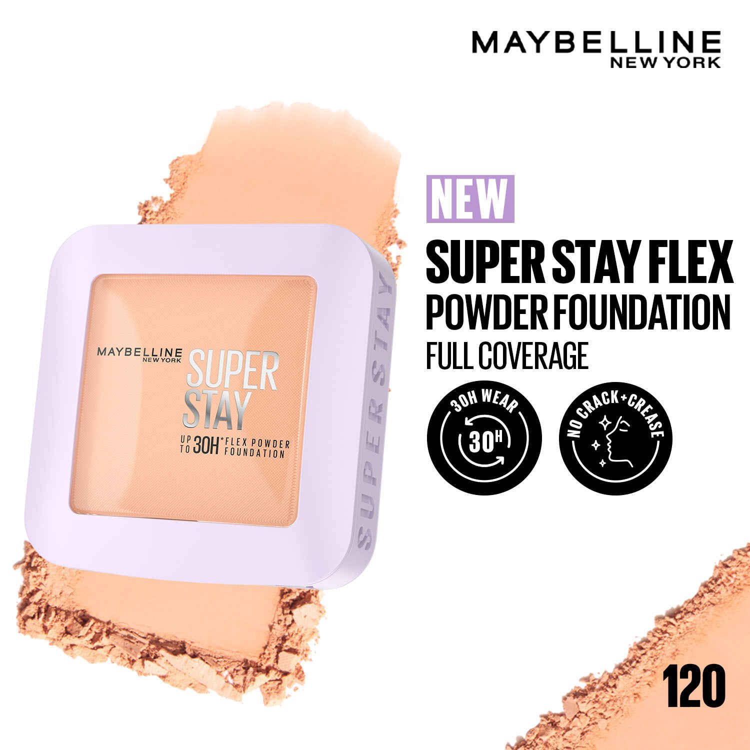 Buy Maybelline New York Super Stay Flex Powder Foundation Compact, 120, Full Coverage, 30H Full Coverage, Perfect for Oily Skin, Waterproof & Sweatproof - 9 gm - Purplle