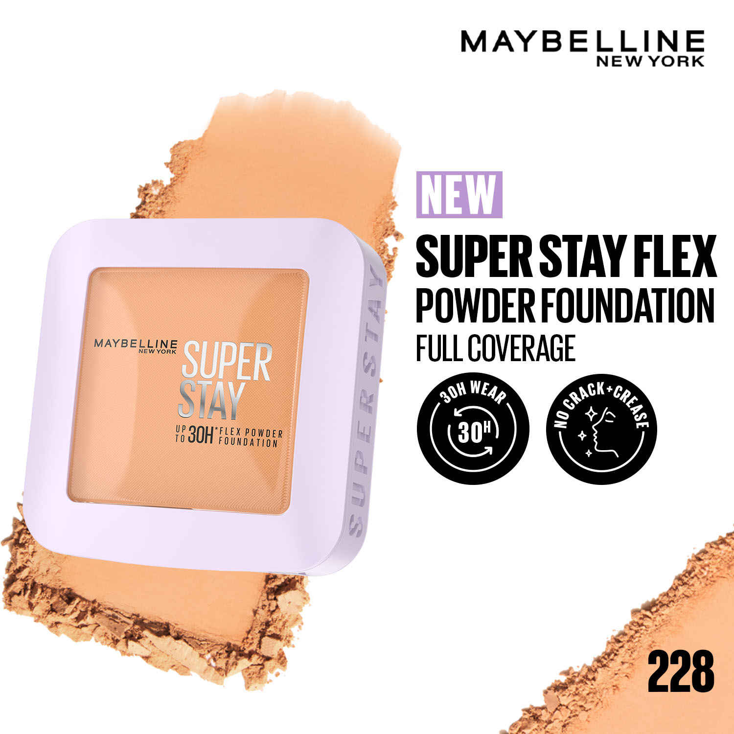 Buy Maybelline New York Super Stay Flex Powder Foundation Compact, 228, Full Coverage, 30H Full Coverage, Perfect for Oily Skin, Waterproof & Sweatproof - 9 gm - Purplle