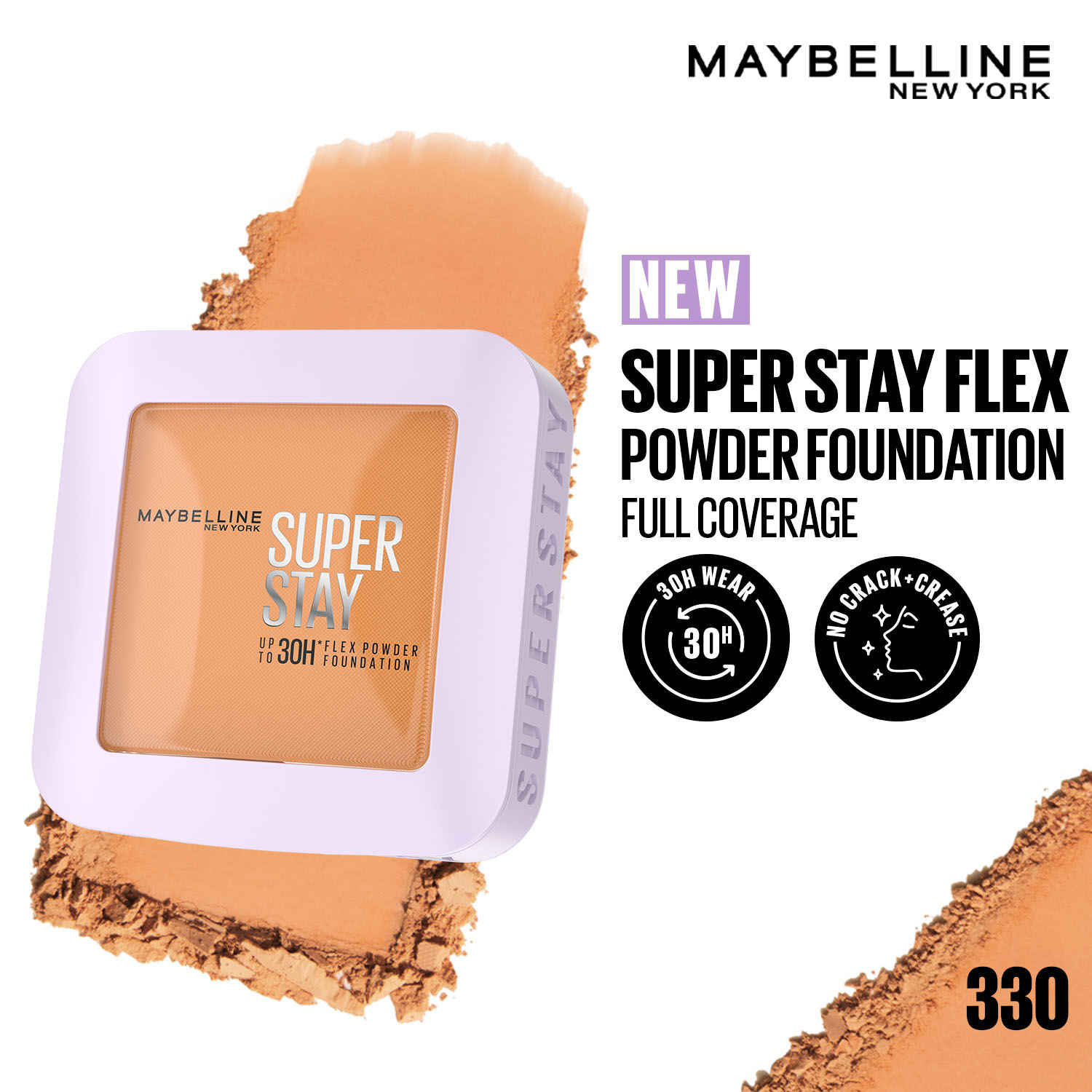 Buy Maybelline New York Super Stay Flex Powder Foundation Compact, 330, Full Coverage, 30H Full Coverage, Perfect for Oily Skin, Waterproof & Sweatproof - 9 gm - Purplle