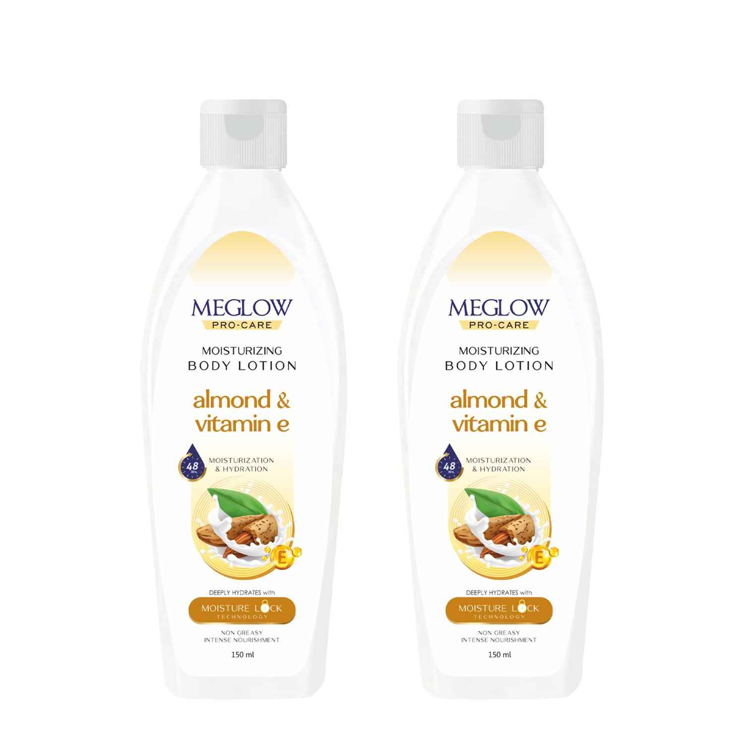 Buy MEGLOW BODY LOTION (ALMOND & VIT.E) 150 ml Pack of 2 - Purplle