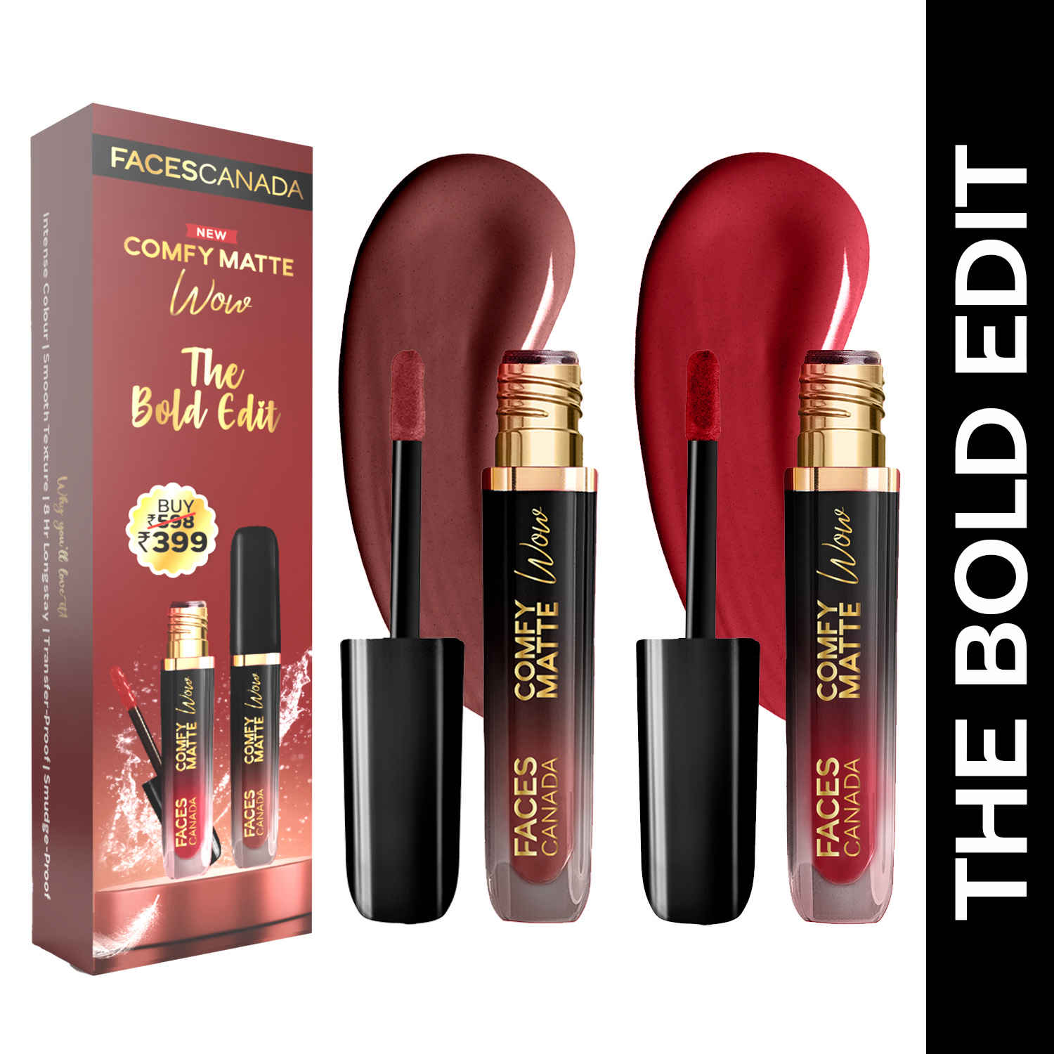 Buy FACES CANADA Comfy Matte Wow Liquid Lipstick - The Bold Edit, (3.8 ml x 2) | Cocoa Crush 07 + Maroon Maven 05 | Long Lasting | Matte Finish | Lipstick Combo | Pack of 2 - Purplle
