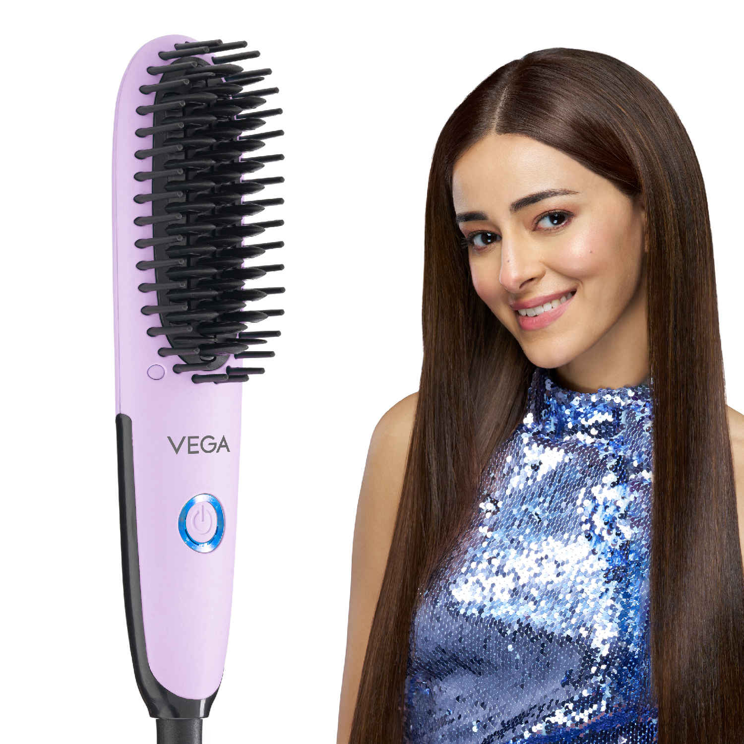 Buy VEGA Mini Hair Straightener Brush-Natural Straight in Few Min for Women | Thermoprotect Technology, Ceramic Coated Bristles | 2 Heat Settings, Straightening Brush, Hot Brush, (Go Mini Series, VHSB-05) 1 pc - Purplle