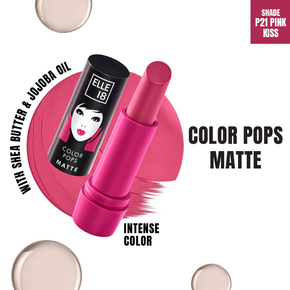 Buy Elle 18 Color Pops Matte Lipstick, Pink Kiss, Moisturising, Infused with Jojoba Oil | 4.3 gm - Purplle