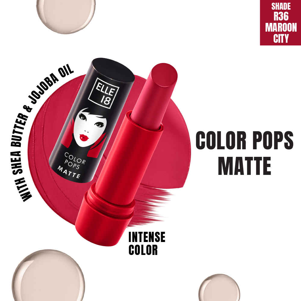 Buy Elle 18 Color Pops Matte Lipstick, Maroon City, Moisturising, Infused with Jojoba Oil | 4.3 gm - Purplle