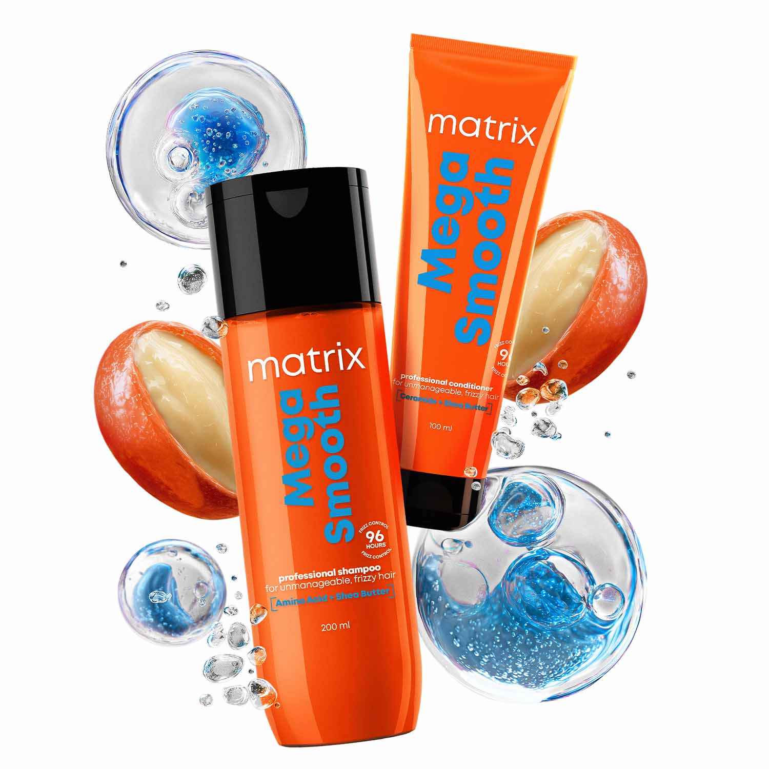 Buy MATRIX Mega Smooth Shampoo(200 ml) and Conditioner (100 ml) Combo with Shea Butter | Max Smoothness for 4 Days | Used by 1 Lakh Hairstylists* | For All Hair Types | Paraben Free - Purplle