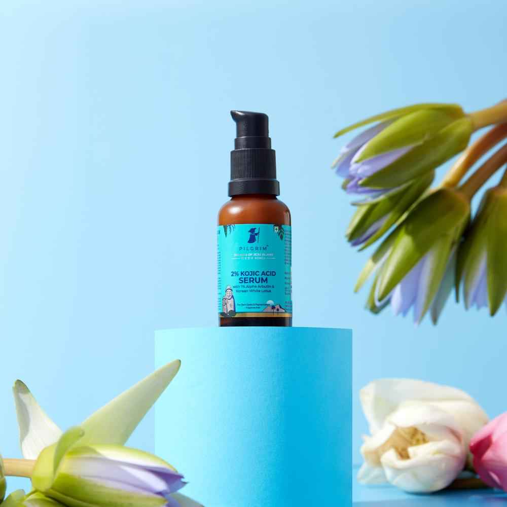 Buy Pilgrim 2% Kojic Acid Serum, 30 ml for face with 1% Alpha Arbutin & Korean White Lotus For Acne & Darks spots| Anti-pigmentation Face Serum For Men & Women | For All Skin Types - Purplle