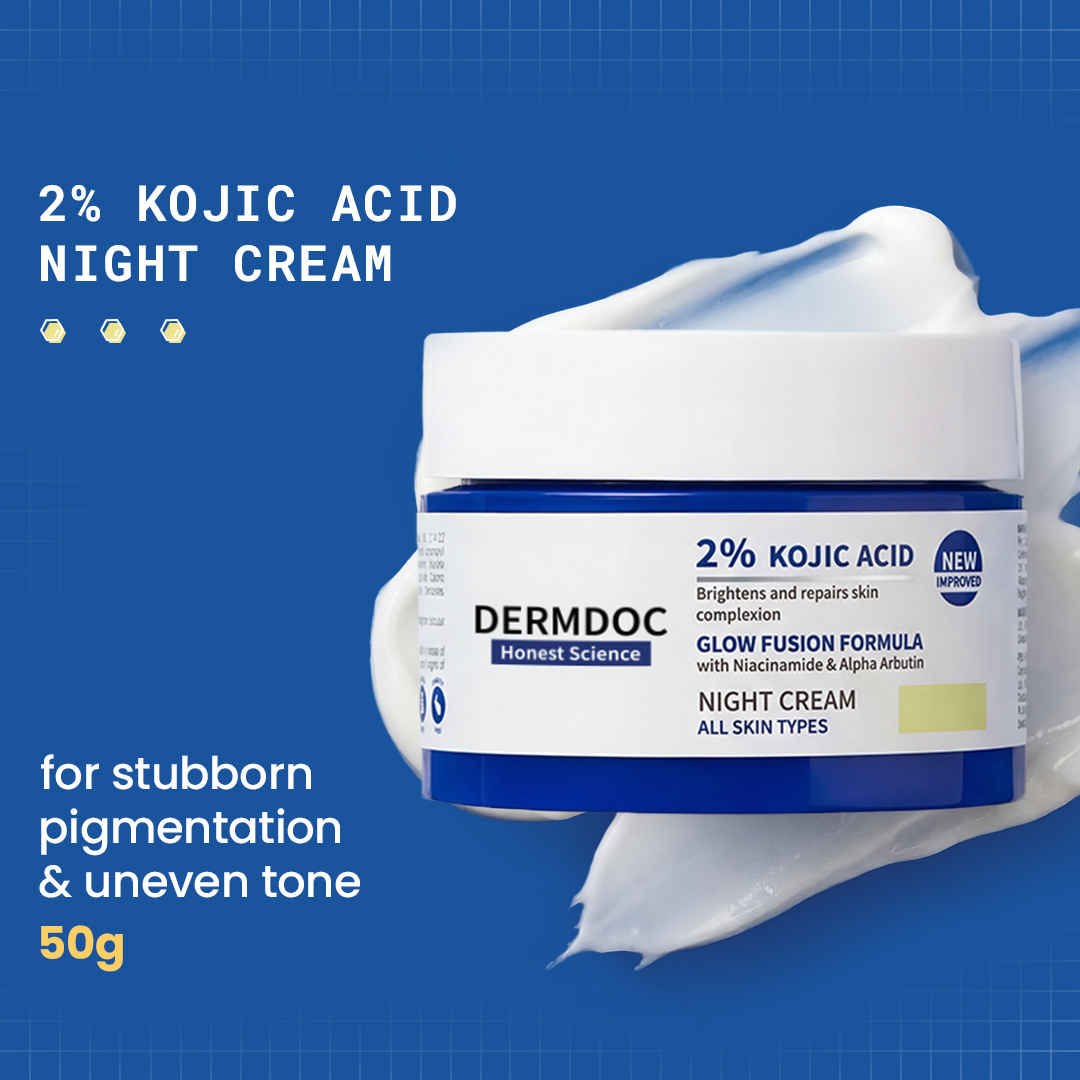 Buy DERMDOC by Purplle 2% Kojic Acid Glow Fusion Formula Night Cream with Niacinamide & Alpha Arbutin for Skin Brightening (50 gm) | Skin Brightening Face Cream I Night Cream I Kojic Acid Brightening Cream I Glowing Skin - Purplle