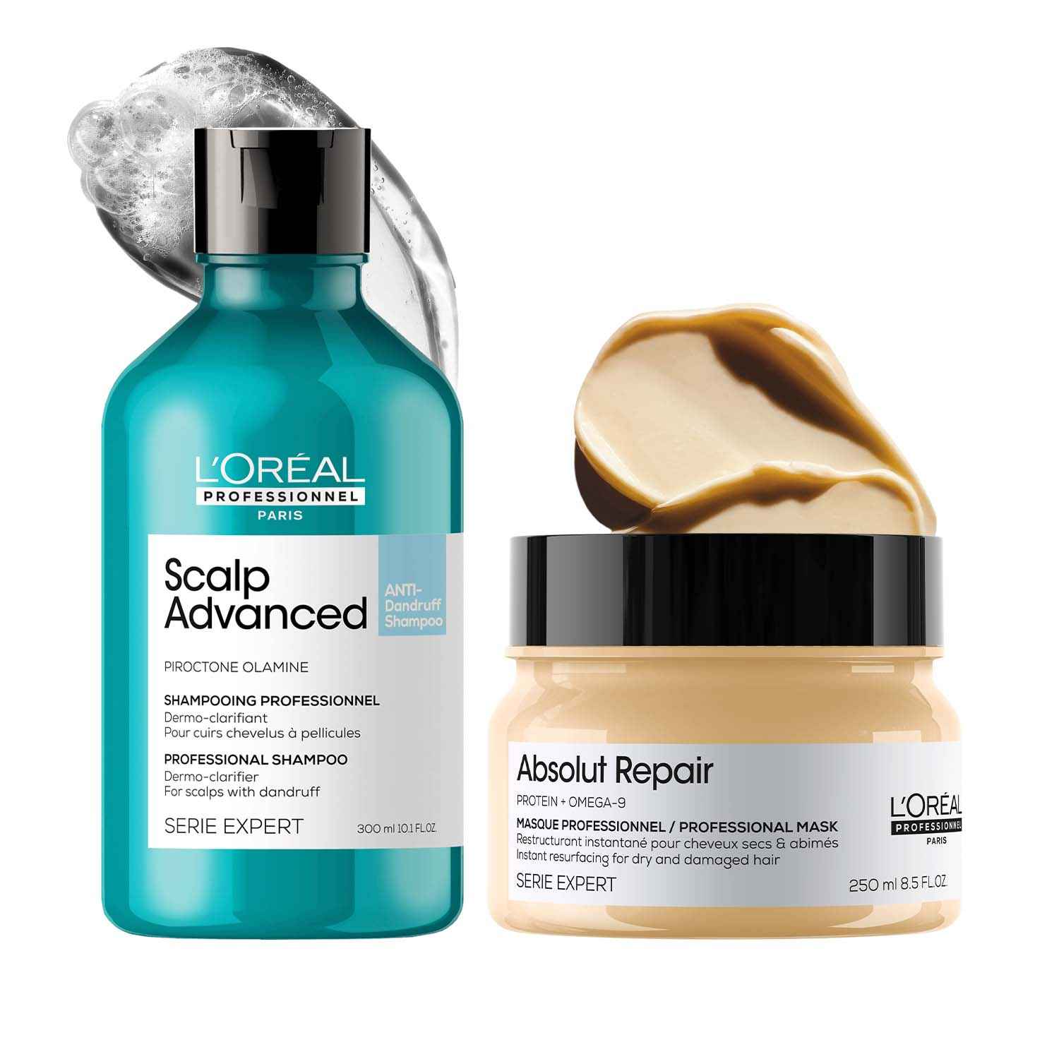 Buy L'Oreal Professionnel Scalp Advanced Anti-Dandruff Dermo-Clarifier Shampoo + Serie Expert Absolut Repair Mask | With Piroctone Olamine (300 ml + 250 gm) Combo of 2 - Purplle