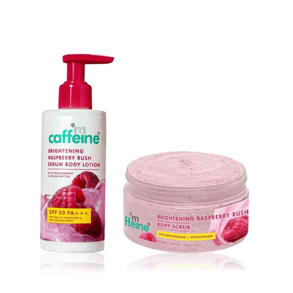 Buy mCaffeine Raspberry Body Exfoliating & Protection Kit(Body Scrub 175 gm + SunscreenBody Lotion 200 ml) Combo of 2 - Purplle